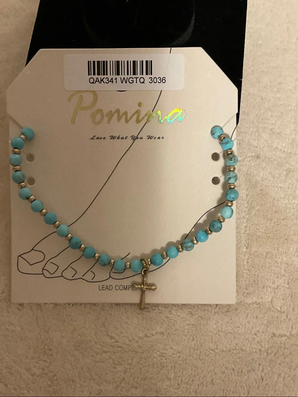 Pomina Turquoise Bead Bracelet with Gold Cross Charm